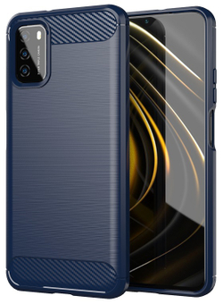 Синий защитный чехол на телефон Xiaomi Poco M3, серия Carbon от Caseport
