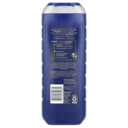 Nivea, Для мужчин, прохладный гель для душа 3 в 1, с ментолом и юдзу, 500 мл (16,9 жидк. Унции)