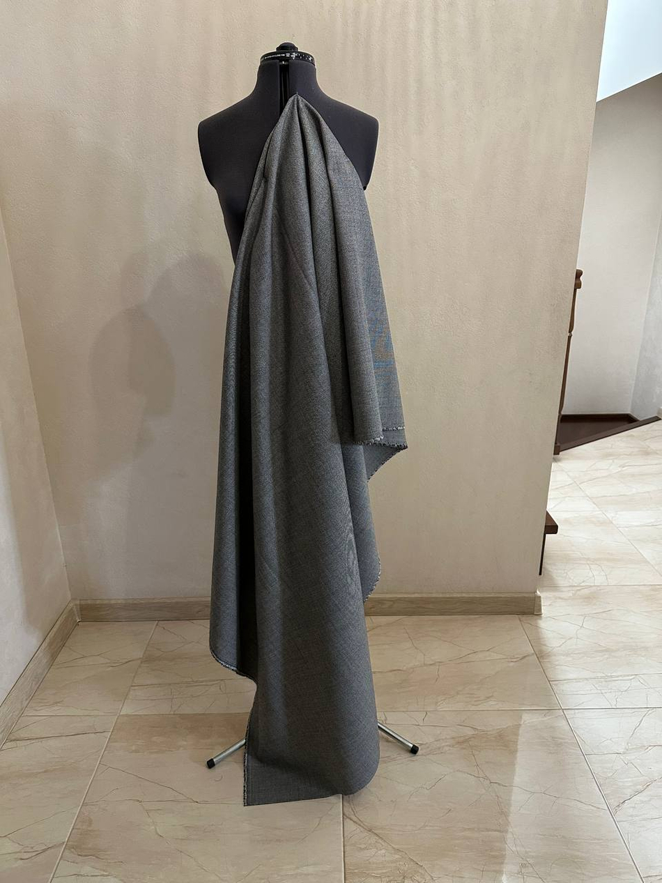 Костюмно-плательная фактурная жаккардовая шерсть (Marzotto, 100%шерсть, Черно-молочный диагональный меланж, 153, 290 гр/м2)