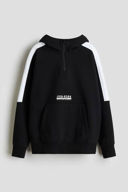 H&M Толстовка с капюшоном на молнии и мехом внутри, черный/белый