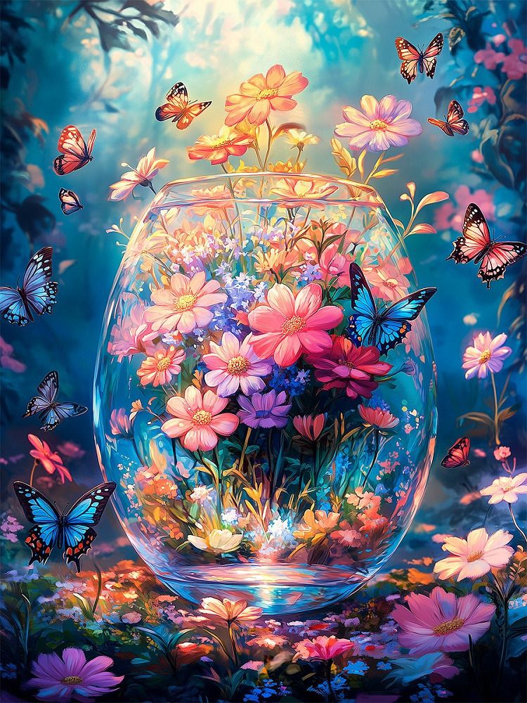 Картина для раскрашивания по номерам 30*40 см ВОЛШЕБНАЯ ВАЗА С ЦВЕТАМИ (ХК-3266)