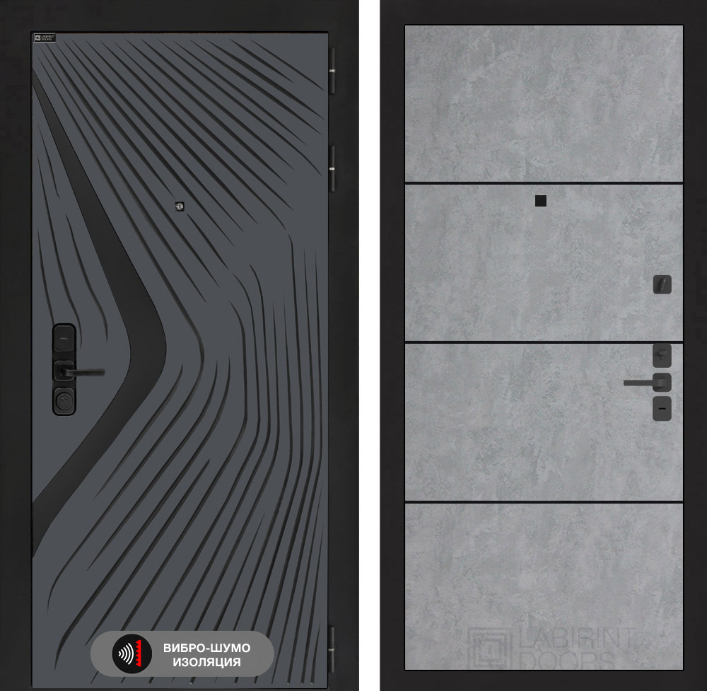 Входная дверь Лабиринт LEOLAB - 25 Бетон светлый (черная вставка)