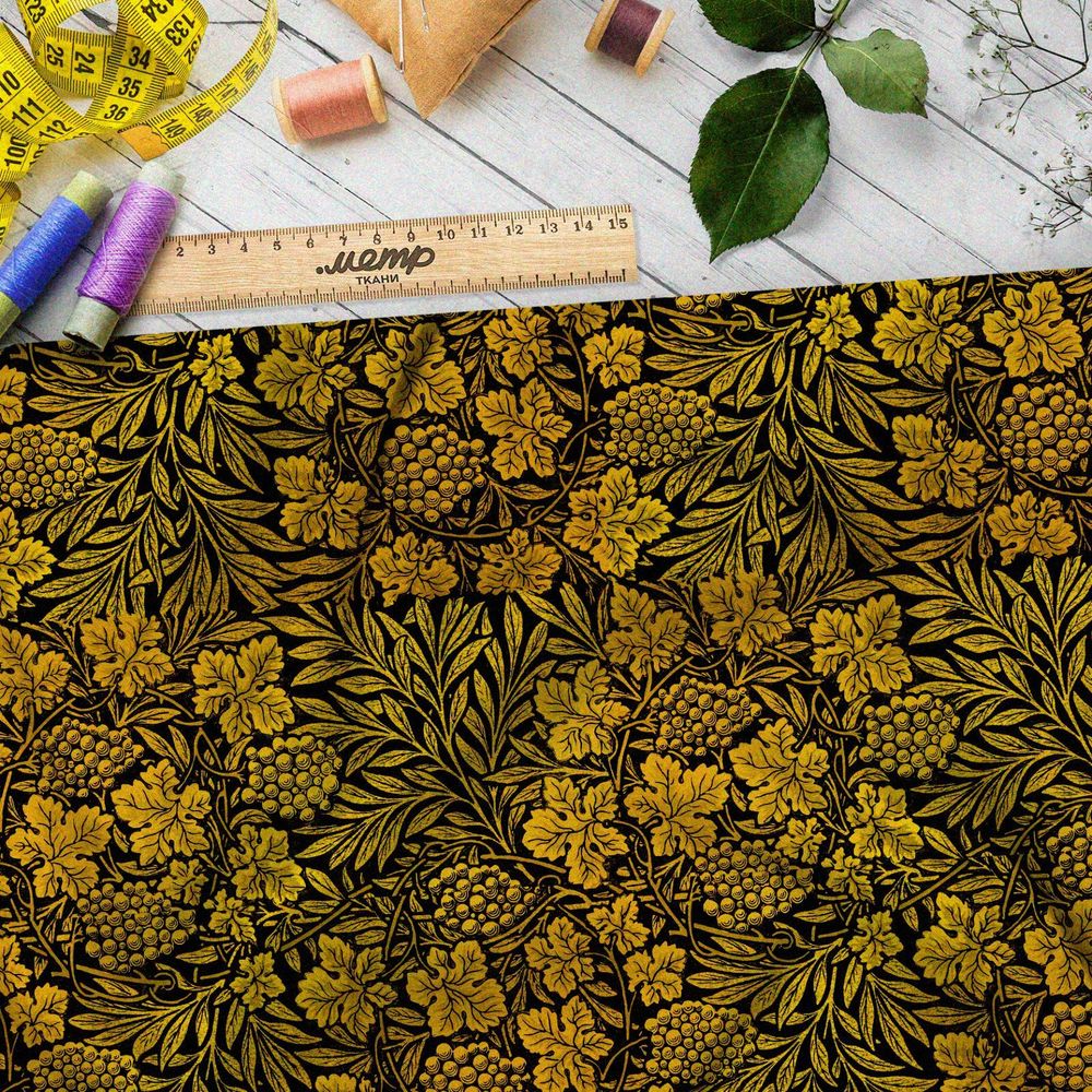 Ткань атлас бронзовая хохлома из ягод