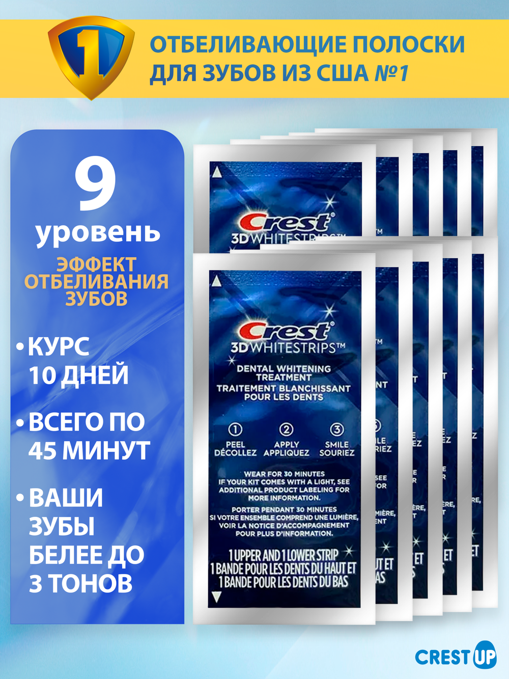 Отбеливающие полоски для зубов Crest 3D Whitestrips Professional Effects 10 пакетиков 1/2 курса