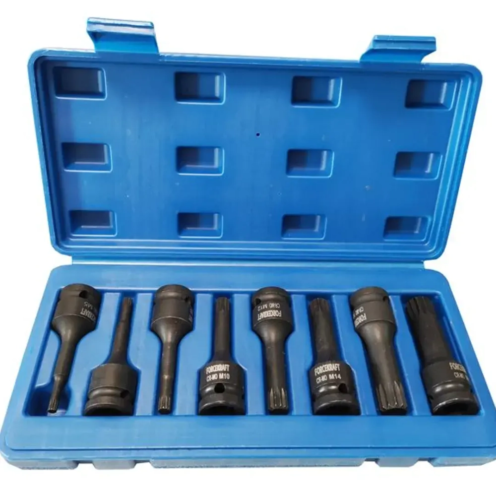 Набор головок-бит SPLINE ударных 8пр.,1/2''(M5, M6, M8, M10, M12, M14, M16, M18), в кейсе FORCEKRAFT FK-40811MPB