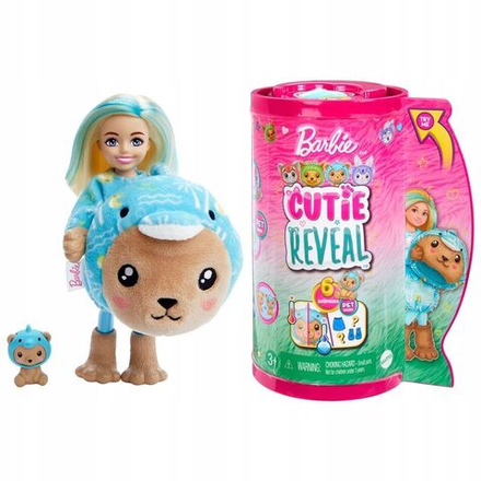Кукла Mattel Barbie Cutie Reveal Chelsea - Челси в костюме животных - Кукла в костюме мишки-дельфина с 6 сюрпризами - Барби HRK30