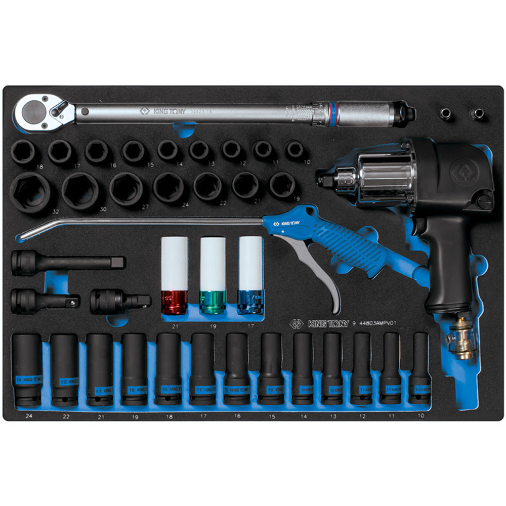 KING TONY (9-44803AMPV01) Набор пневмоинструмента 1/2" с принадлежностями, ложемент, 41 предмет