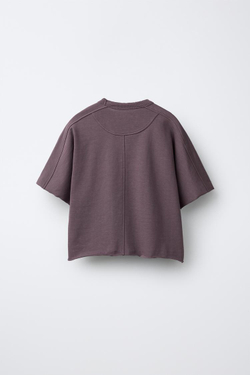 ZARA КОМПЛЕКТ ИЗ ФУТБОЛКИ И БРЮК КЮЛОТ HEAVY WEIGHT С ДЕКОРАТИВНЫМИ ШВАМИ, ТЕМНО-РОЗОВЫЙ