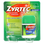Zyrtec, средство против аллергии, цетиризин гидрохлорид, 10 мг, 60 таблеток
