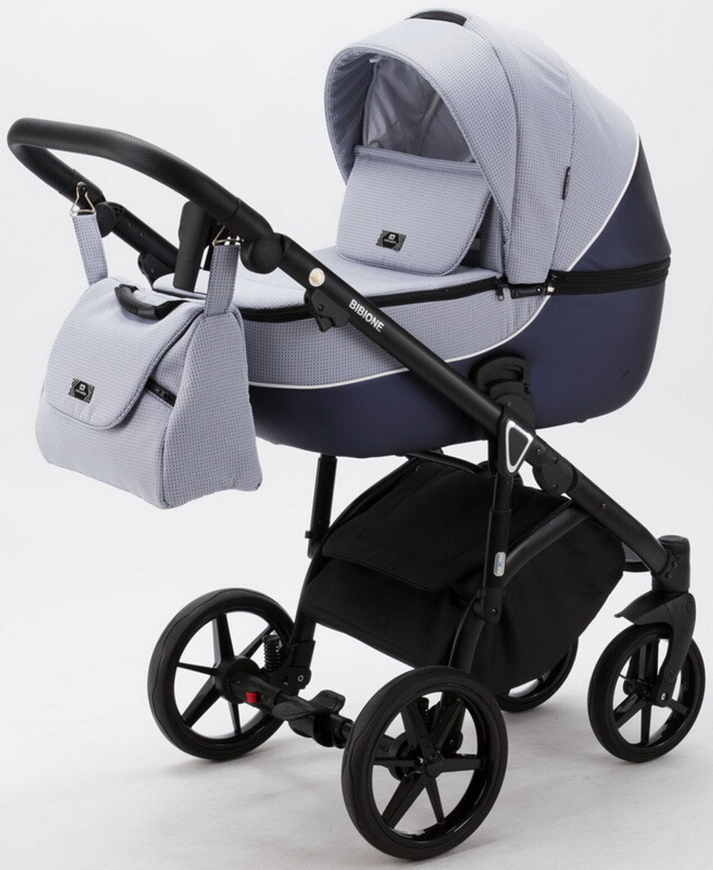 Детская коляска Adamex Bibione 2 в 1 BI-TSB10 (ГОЛУБ.ЖАКАРД+Т.СИН.ПЕРЛ.КОЖА)