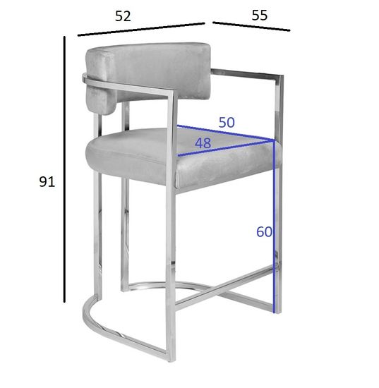 76AR-60337 Стул полубарный велюр серый/хром 52*55*91см