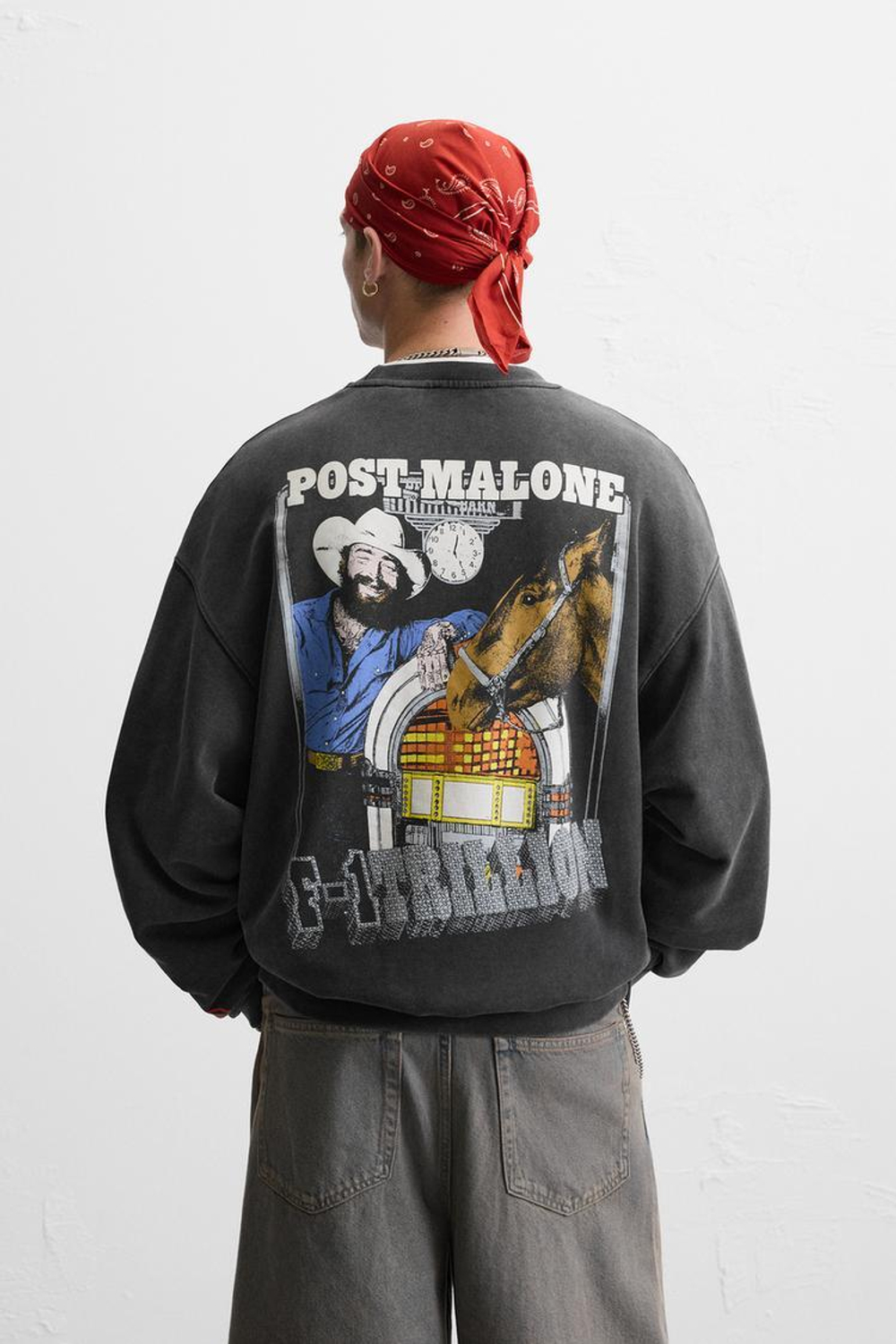 ZARA ТОЛСТОВКА С КРУГЛЫМ ВЫРЕЗОМ С ПРИНТОМ POST MALONE™, ТЕМНЫЙ АНТРАЦИТ