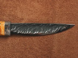 Якутский нож "Амга", сталь Х12МФ, рукоять желтая стабилизированная карельская береза / акрил черный жемчуг