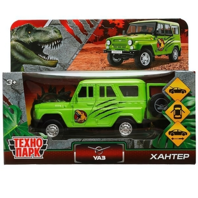 Модель ин. мет. "УАЗ Hunter. Динозавры" 11,5см, двер, багаж, салатовый, коробка HUNTER-12DIN(Технопарк)