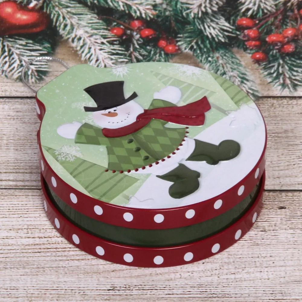 Банка жестяная 200мл 11,2*12,2*4см «Снеговик» двухсторонняя