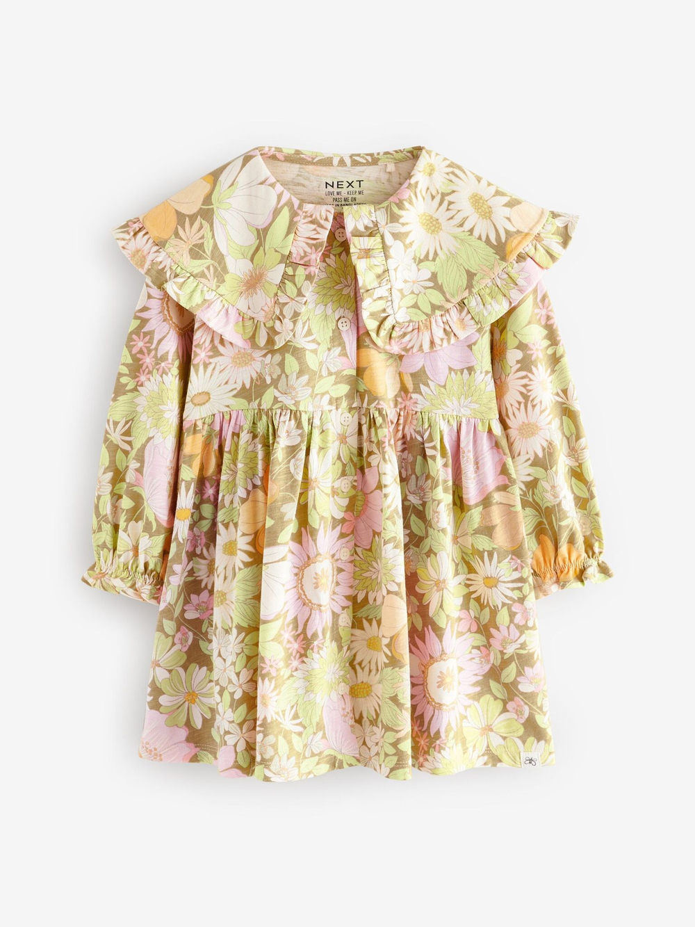 Платье с воротником для девочки Next E54-821, Хаки, Розовый