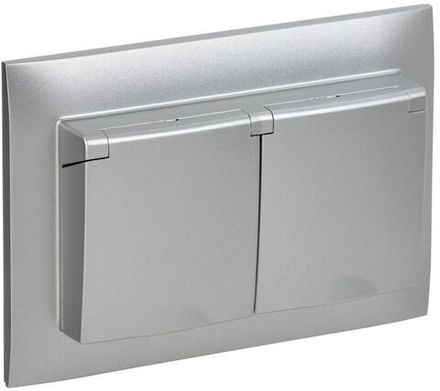 Розетка 2-м SKANDY 16А IP44 с крышкой в сборе SK-R12S серебр. IEK SK-R26-16-44-K23-F