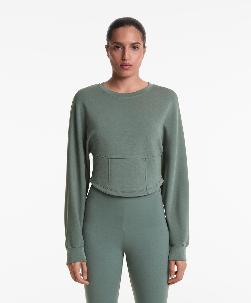 Oysho Толстовка укороченная с мягким на ощупь модалом, зеленый