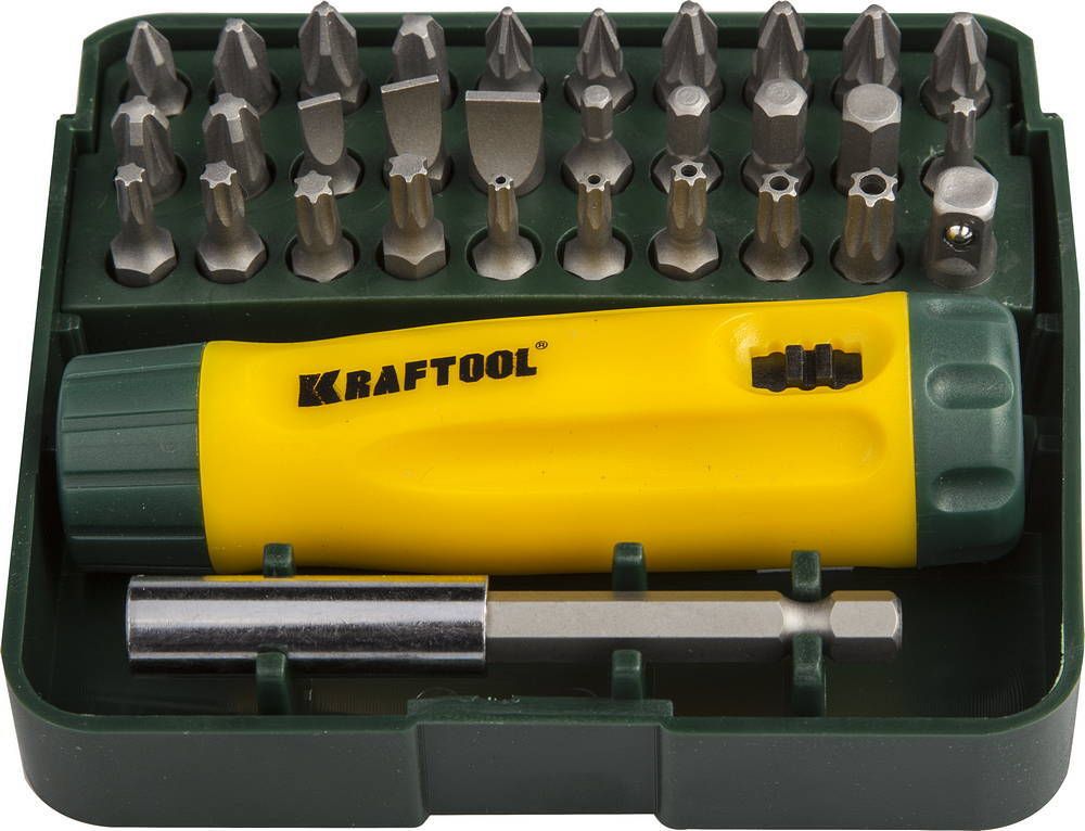 KRAFTOOL Kompakt-32 набор: реверсивная отвертка с насадками 32 шт