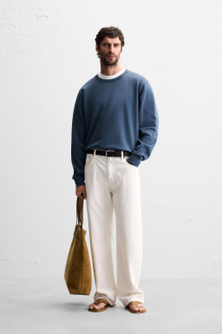 ZARA БАЗОВАЯ ТОЛСТОВКА С КРУГЛЫМ ВЫРЕЗОМ, ВЫЦВЕТШИЙ СИНИЙ