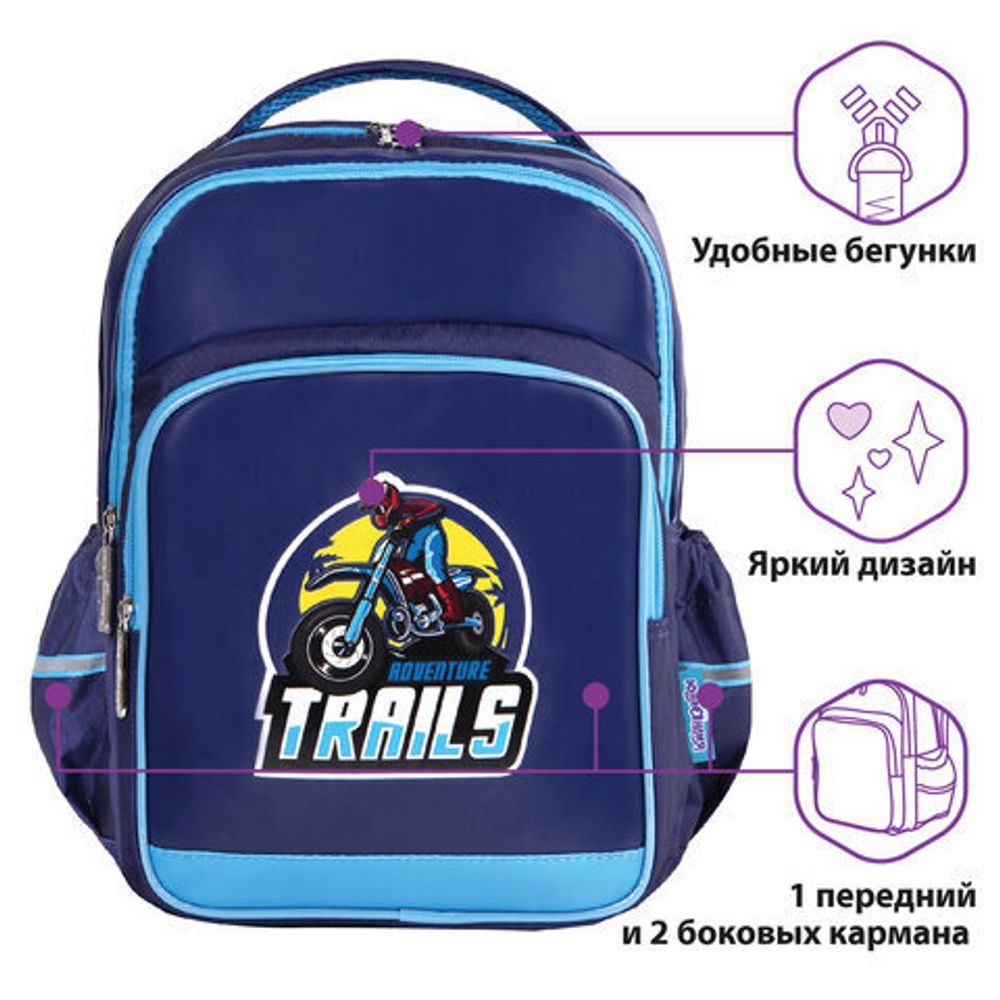 Рюкзак ЮНЛАНДИЯ MILD, 2 отделения, эрго-спинка, "Adventure trails", 36х28х18 см, 270680