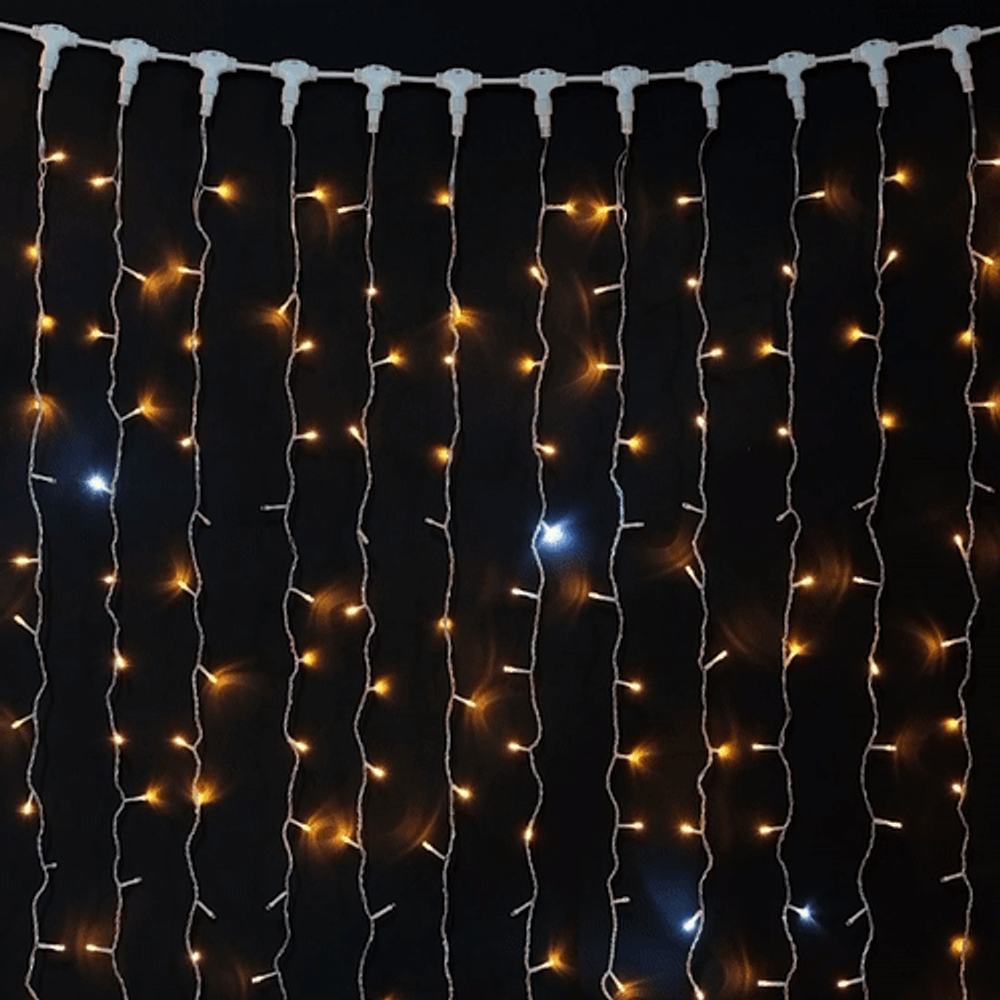 Светодиодный занавес 2*3 м., 600 желтых LED ламп, мерцание, прозрачный провод ПВХ, LTC (PCL602BLW-10-2Y)