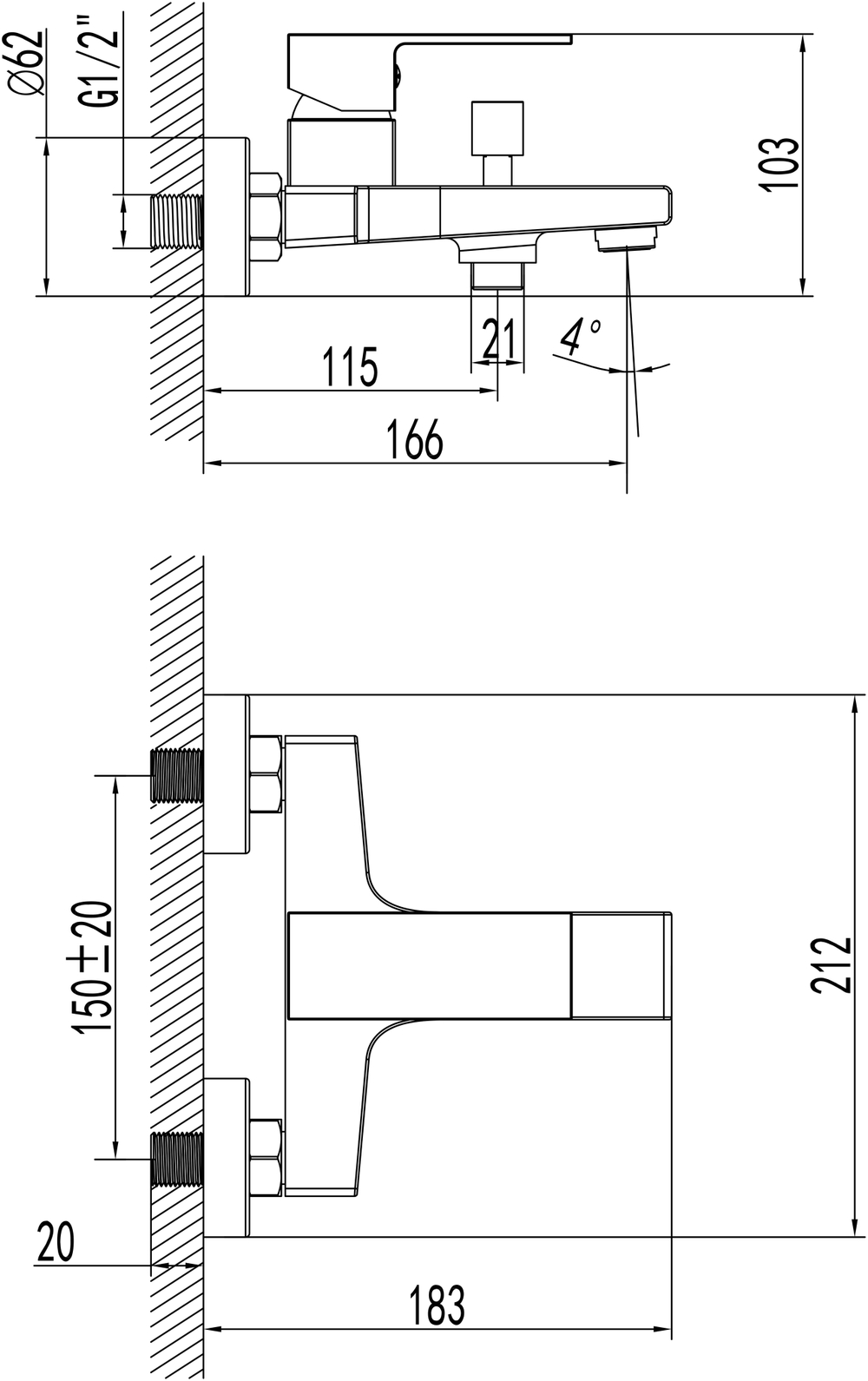 Смеситель для ванны с душем STWORKI Нюборг S37100BK матовый чёрный