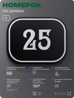 Номерок на дверь квартиры 25, для кабинета, офиса, шильдик 9 х 7 см, черный, Айдентика Технолоджи
