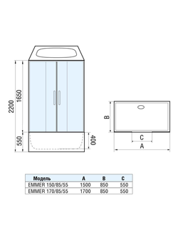 Душевая кабина WeltWasser  WW500 EMMER 170/85/55-2 1700х850х2170 мм Душевая кабина 10000004660