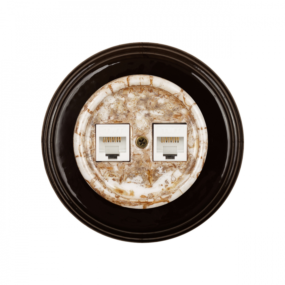 Розетка RJ45 информационная двойная, керамика, цвет мрамор B1-302-09