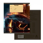 Тетрадь 12л., клетка, Alingar, скрепка, блок офсет, 100% белизна, мелованный картон (стандарт), "Super cars", 5 дизайнов в пленке т/у