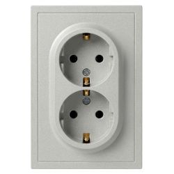Розетка ЭРА Galaxy 15-2105-03 с заземлением двойная 2X2P+E Schuko со шторками IP20 16А-250В алюминий | Эра Galaxy