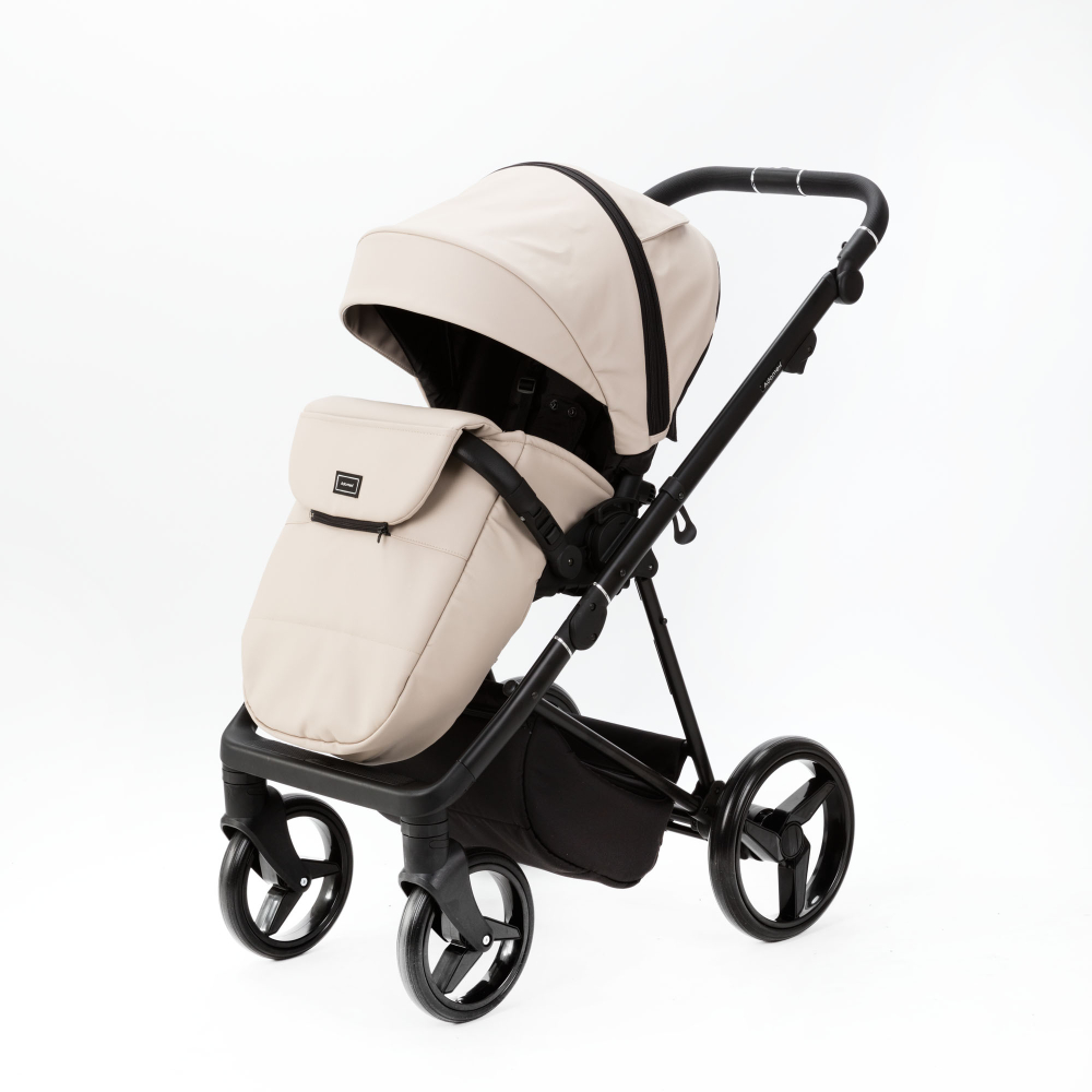 Детская универсальная коляска adamex Blanc 2 в 1 Deluxe BL-SA7 Светло-бежевая экокожа