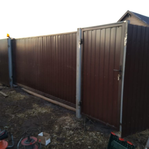 Ворота Откатные с электро приводом ,отдельностоящей калиткой 4/2