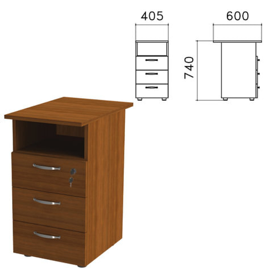 Тумба приставная "Эко", 405х600х740, 3 ящика, полка, замок, орех, 402787-19