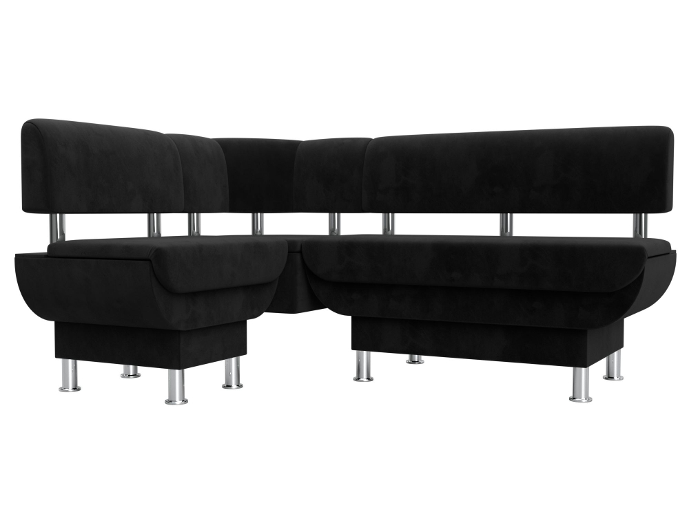 Диван кухонный угловой Альфа левый угол, Черный, Велюр, 116698L
