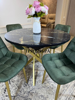 Круглый раздвижной стол "Черный мрамор", и стулья "Бостон" оливковый