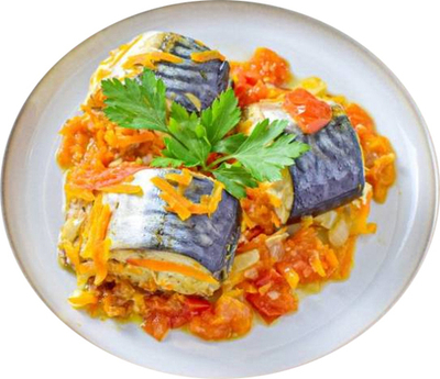 Скумбрия с овощами запеченная, 130гр.