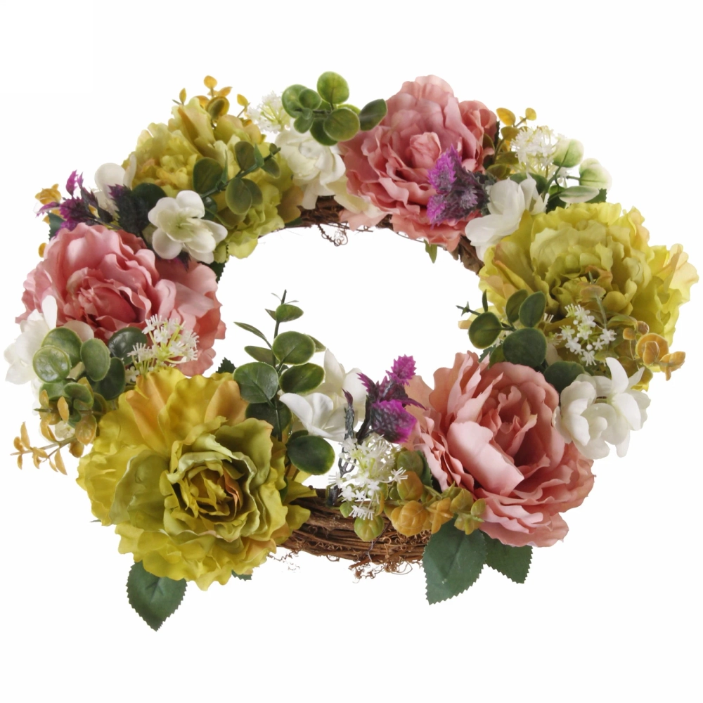 Цветы искусственные венок «Фантазия» 42см нежно-белый