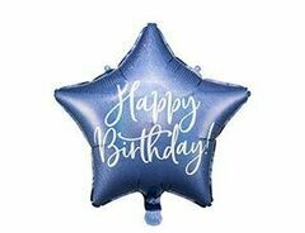 ПД 18" Звезда, Happy birthday, Синий, голография1 шт.
