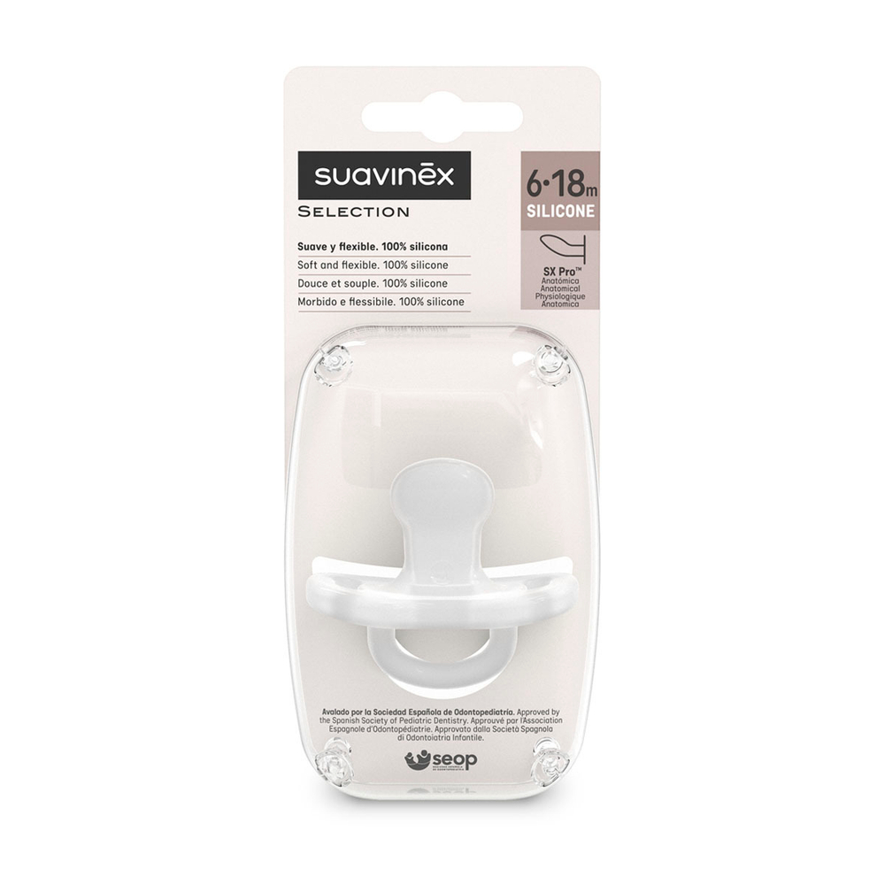Пустышка силиконовая со скошенным краем Suavinex Colour Essence 6-18 мес