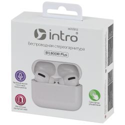 Intro BI1800W Plus Bluetooth-гарнитура сенсорная ultra slim, с зар. кейсом, белая | Intro Bluetooth гарнитуры