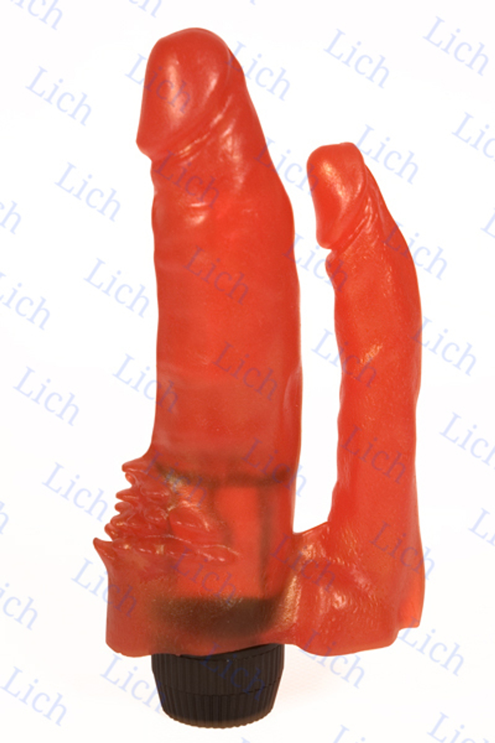 Двойной красный гелевый вибромассажер, 12 см.