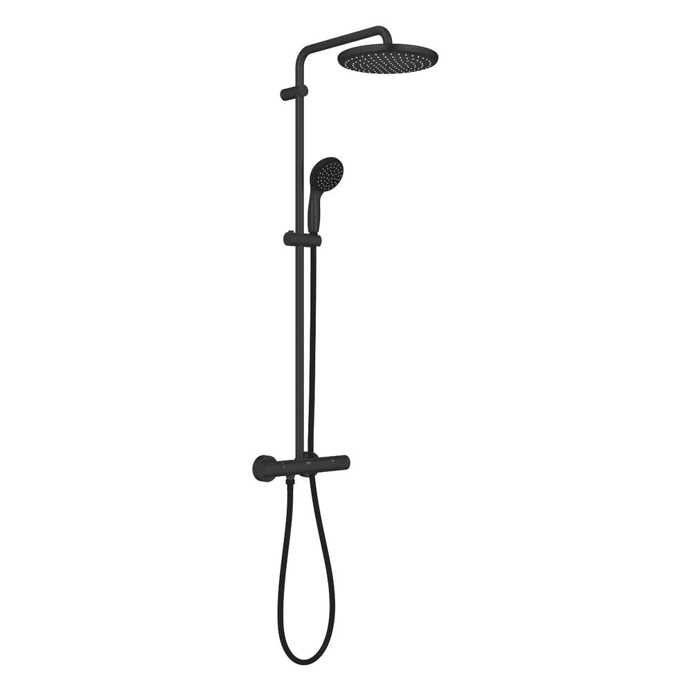 Душевая система с термостатом GROHE Vitalio Start 250 (круглый верхний душ Ø250, 1 режим струи, 9.5 л/мин), руч.душ 5.7 л/мин, цвет Матовый чёрный, (2