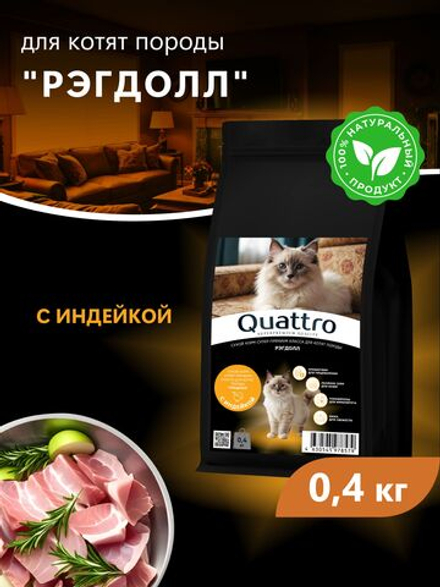Корм сухой для котят породы Рэгдолл, с индейкой, 400 гр, QUATTRO