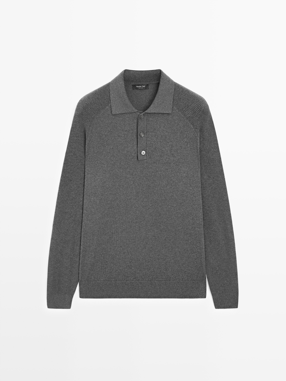 Massimo Dutti Трикотажный свитер-поло из смесового хлопка, серый