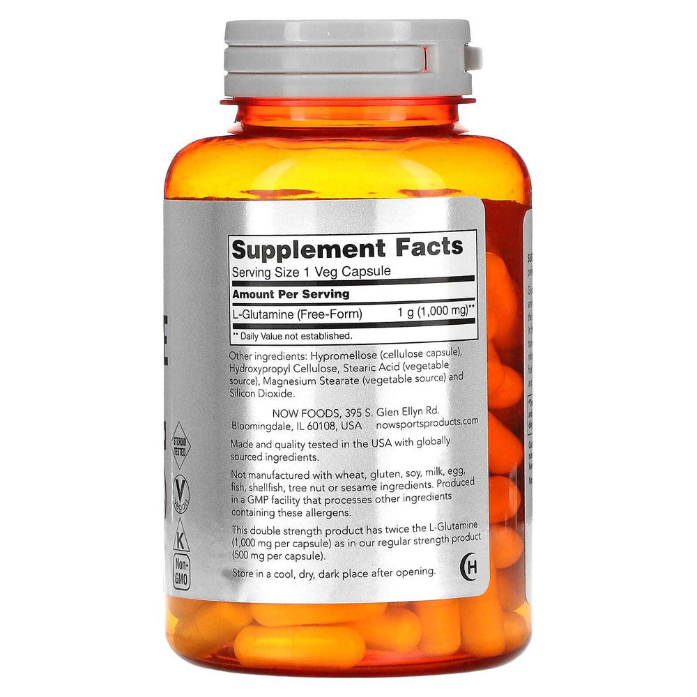 NOW Foods, Sports, L-глютамин, 1000 мг, 120 растительных капсул