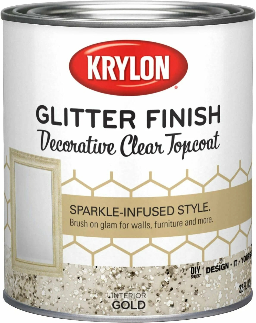 Краска Krylon Glitter Finish декоративное прозрачное покрытие с глиттером, золото 0,946л/серебро 0,946л