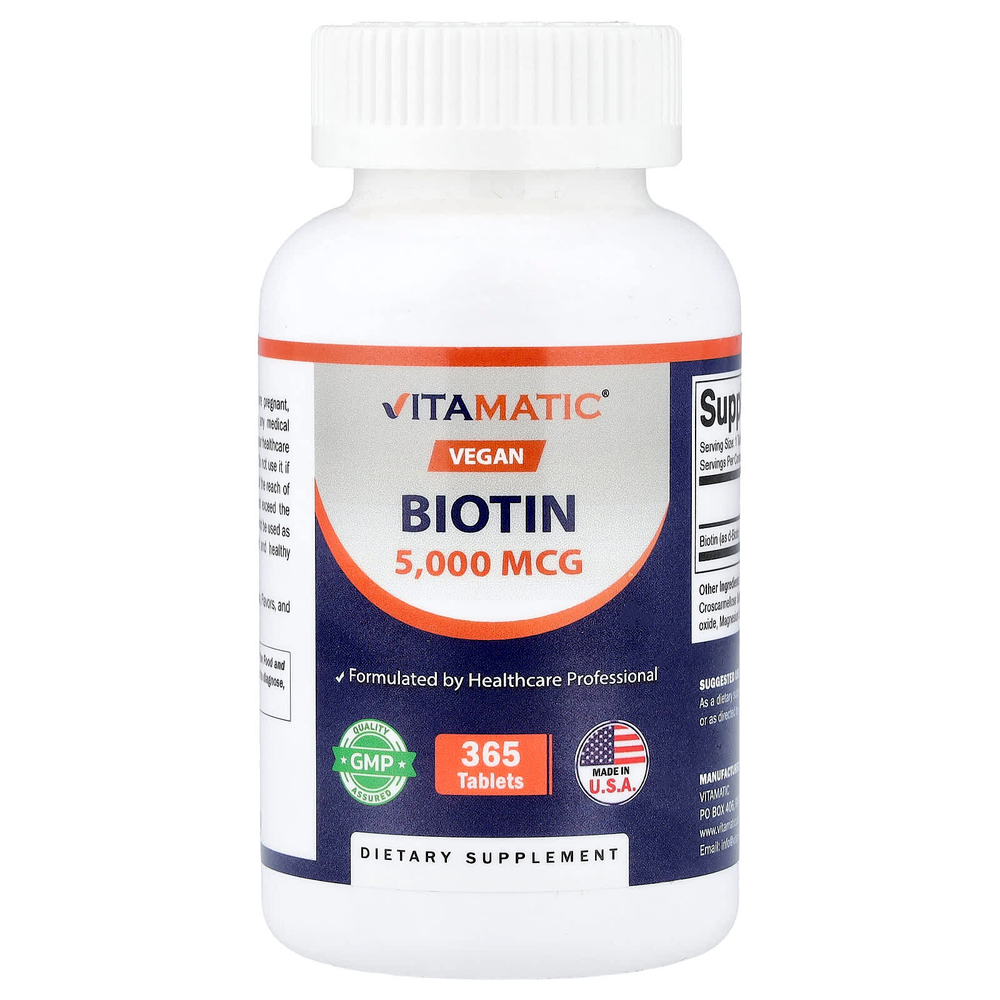 Vitamatic, веганский биотин, 5000 мкг, 365 таблеток