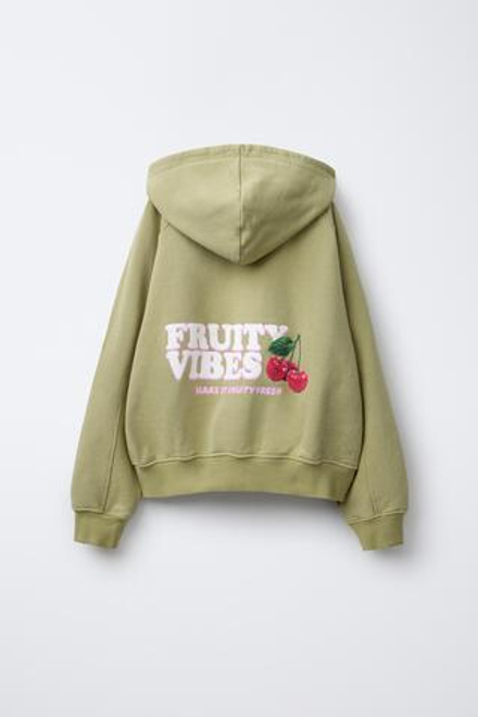 ZARA ХУДИ ИЗ ТКАНИ С ЭФФЕКТОМ ПОТЕРТОСТИ С ЗАСТЕЖКОЙ-МОЛНИЕЙ, СВЕТЛО-ЗЕЛЕНЫЙ